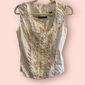 Y2K Floral Corset Hook Top Lace Up Back Cottagecore Coquette Tank